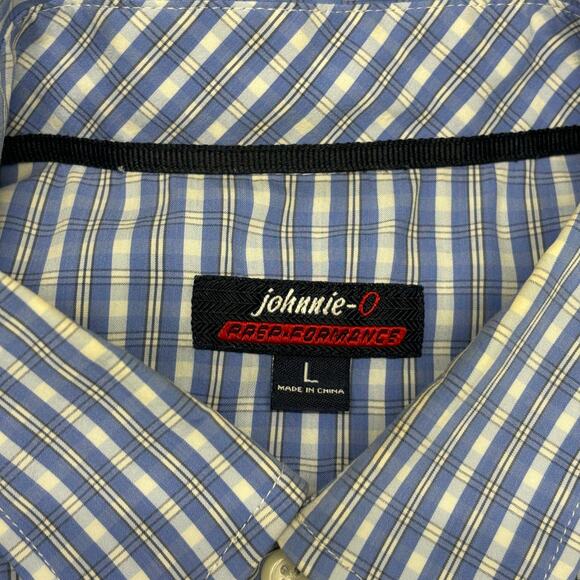 Johnnie-O‎ Prep-Formance Blue Plaid Mens Large Bamboo Nylon Button Down Shirt - Picture 4 of 9